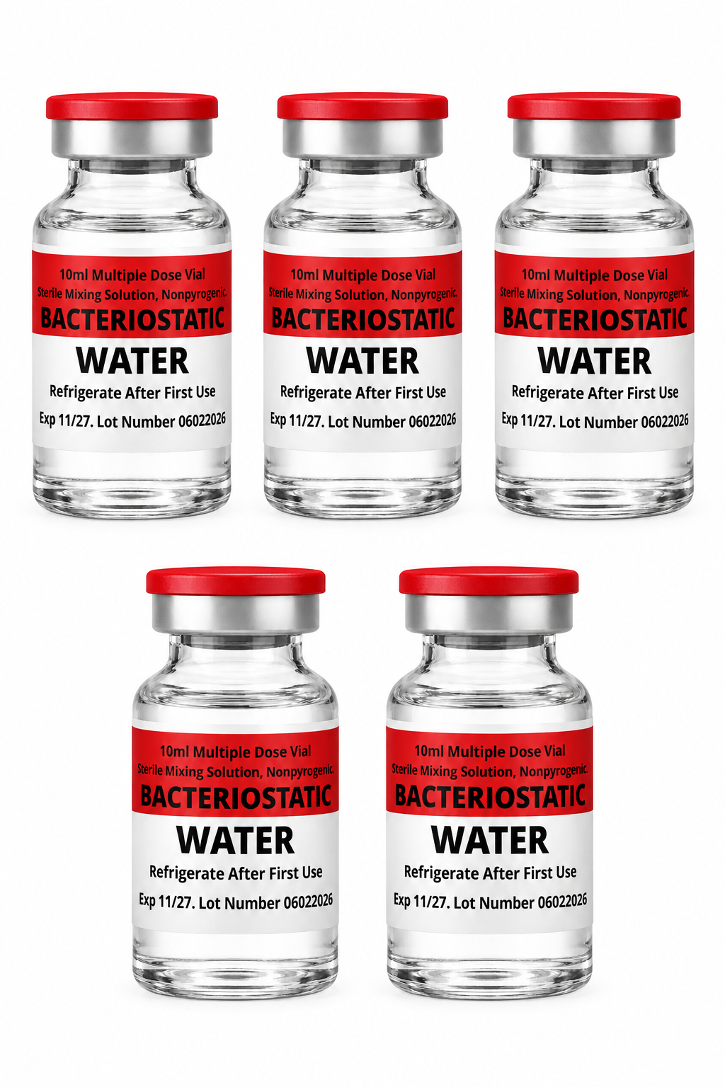 Five 10ml bacteriostatic water vials
