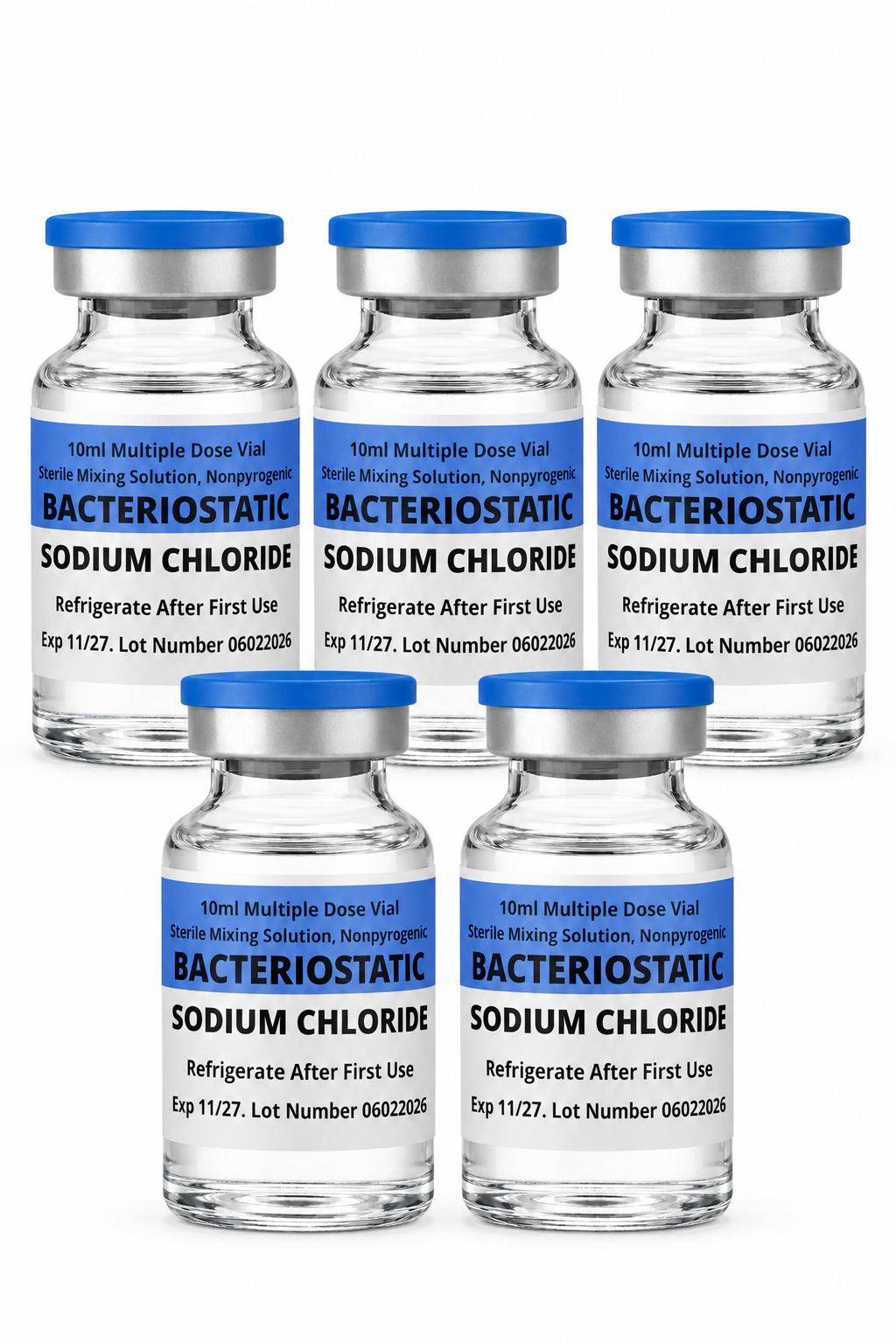 Five 10ml bacteriostatic sodium chloride vials